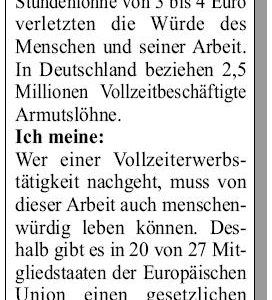 Anzeige zum Thema Mindestlöhne vom 09.05.2007
